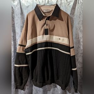 Vintage Classics by Palmland XL Tan Cream Olive Retro Long Sleeve Collar Shirt